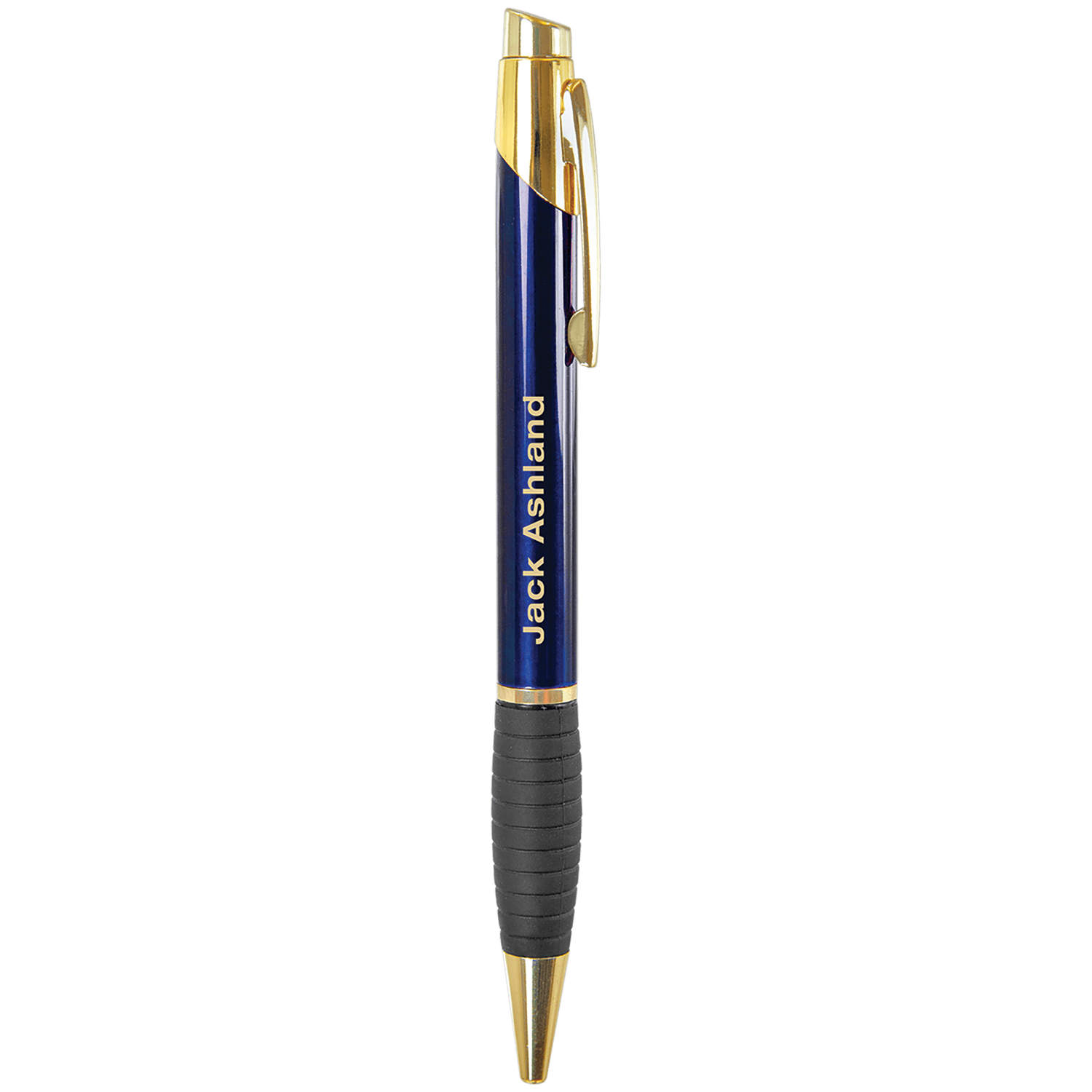 Blue Anodized Aluminum Ballpoint Pen with Rubber Gripper