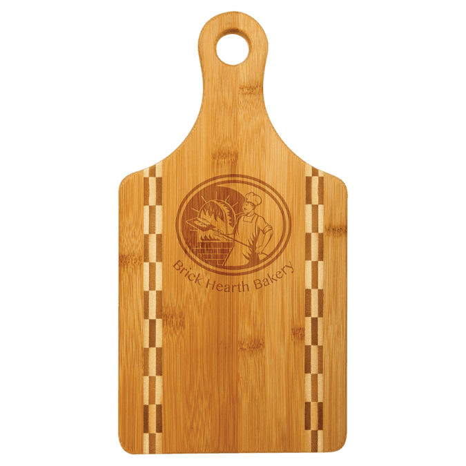 Paddle Shaped Bamboo Cutting Board with Butcher Block Inlay