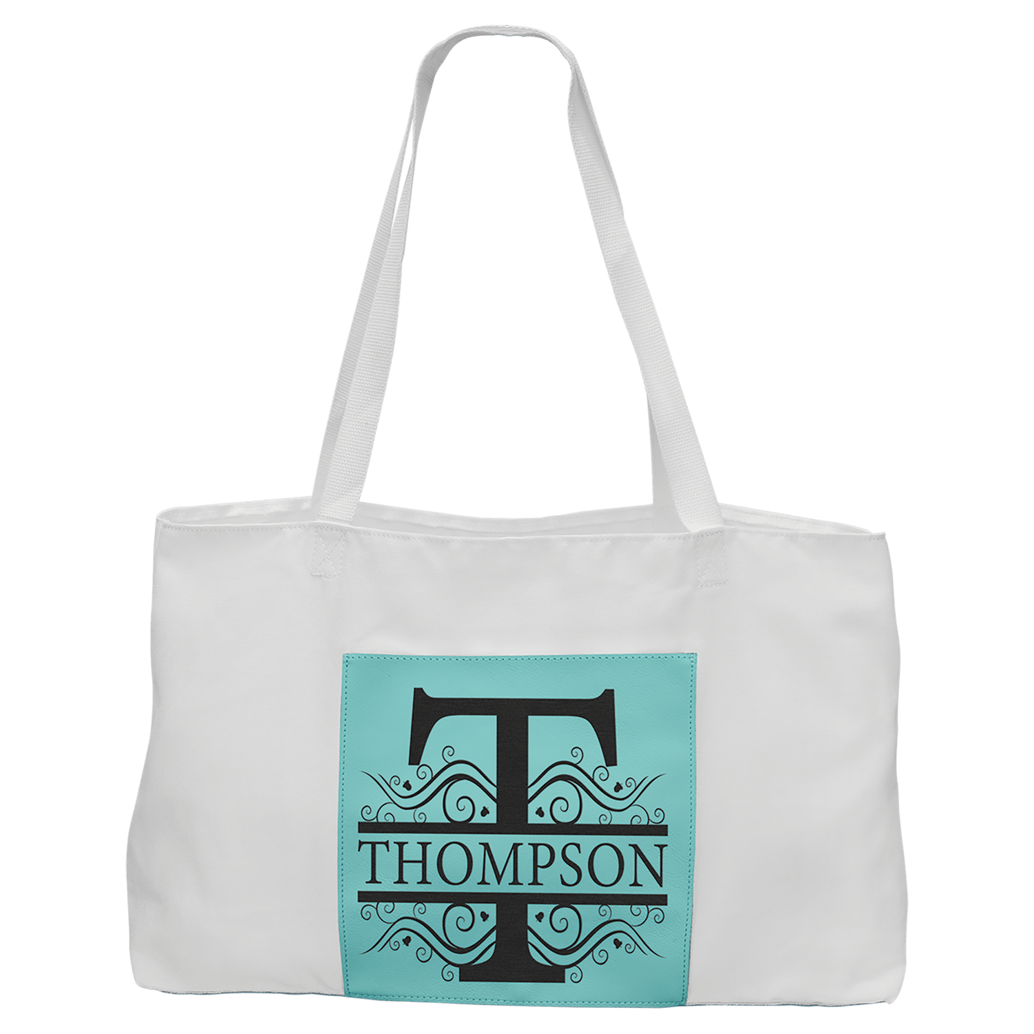 Teal Leatherette and Canvas Tote Bag