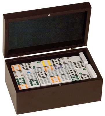 Rosewood Finish Double Twelves Domino Set with 91 Dominos