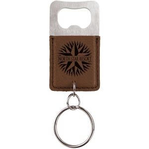 Dark Brown Leatherette Rectangle Bottle Opener Keychain