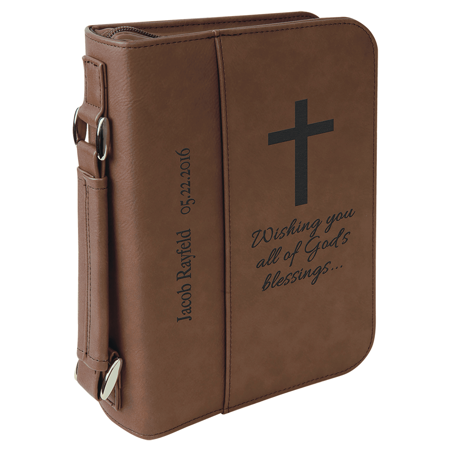 Dark Brown Leatherette Book/Bible Cover with Zipper