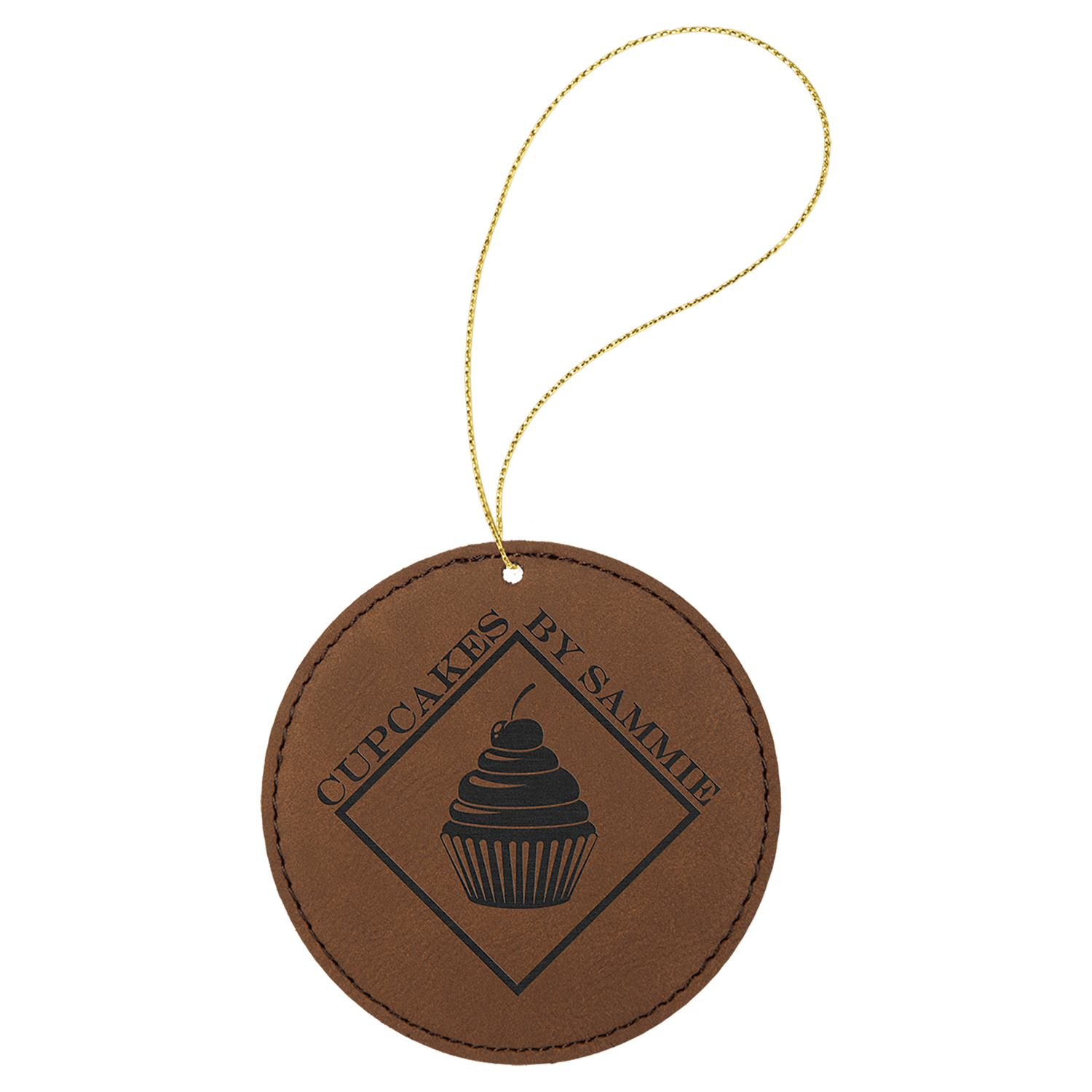 Dark Brown Leatherette Round Ornament