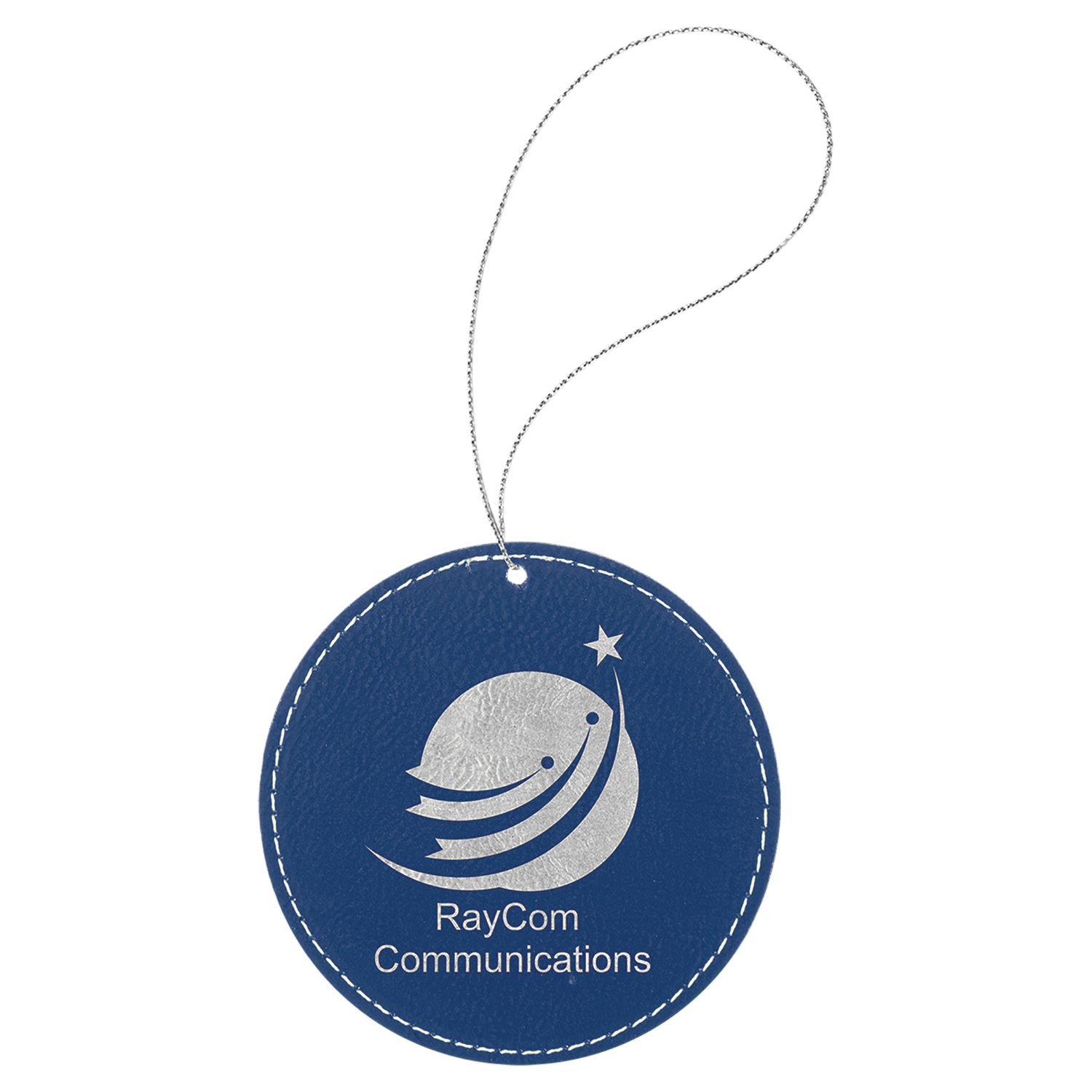 Blue/Silver Leatherette Round Ornament
