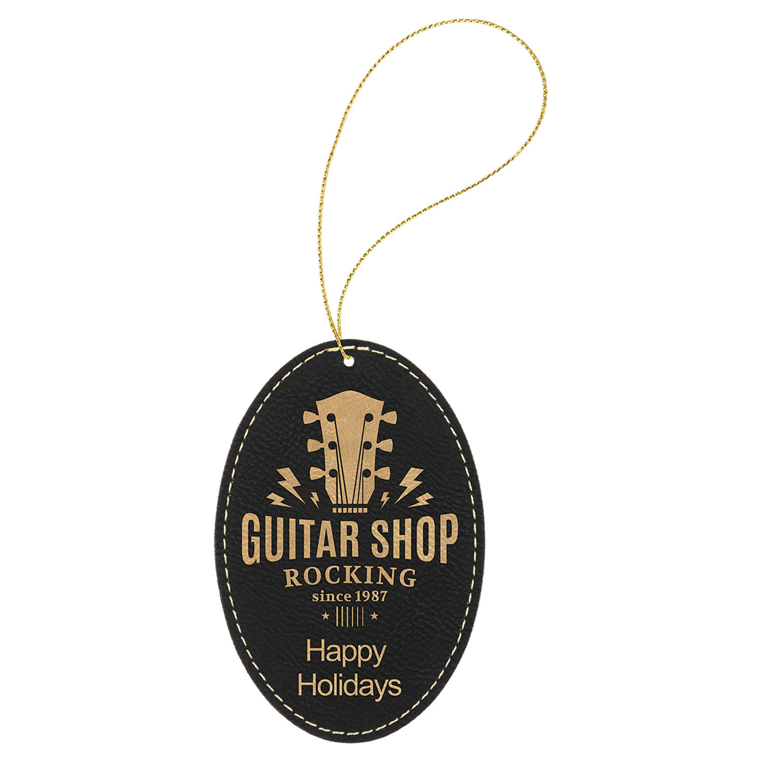 Black/Gold Leatherette Oval Ornament