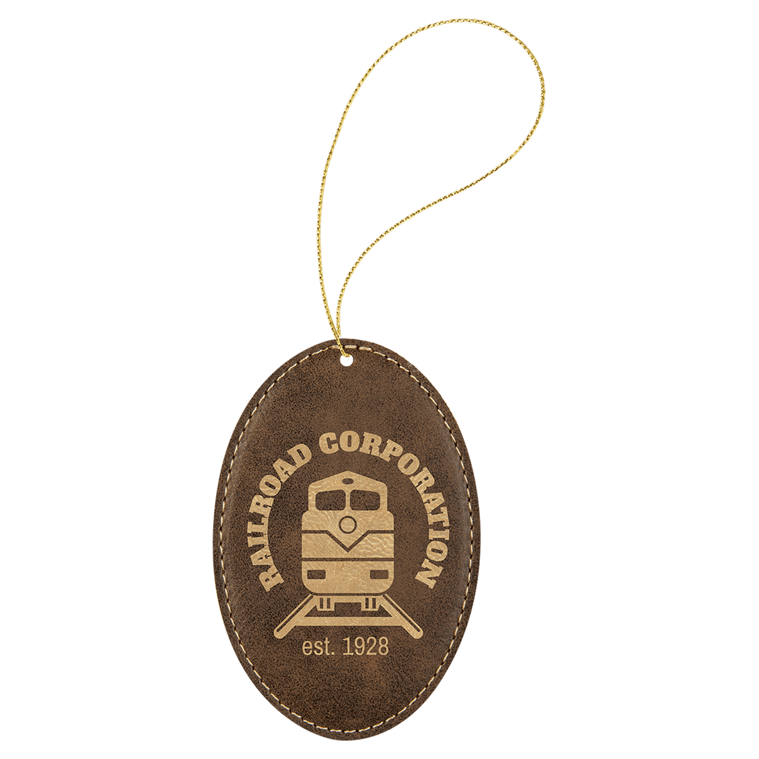 Rustic/Gold Leatherette Oval Ornament