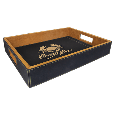 Black/Gold Leatherette Serving Tray