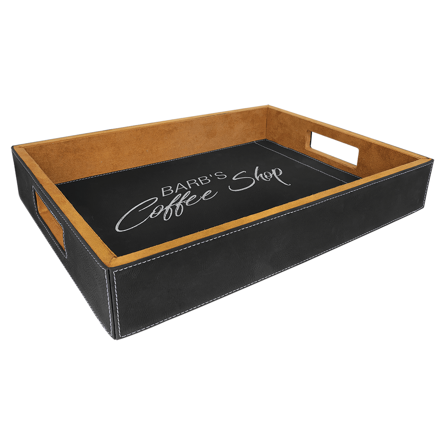 Black/Silver Leatherette Serving Tray
