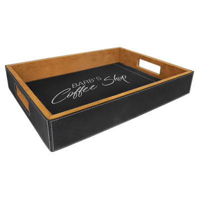 Black/Silver Leatherette Serving Tray