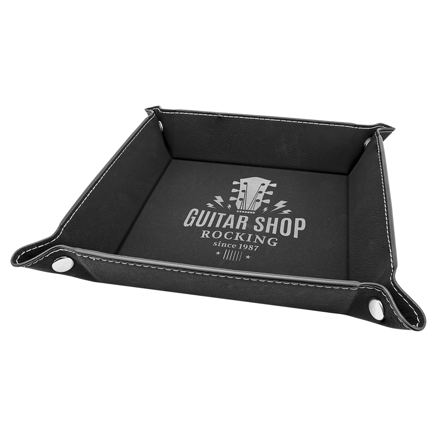 Black/Silver Leatherette Snap Up Tray