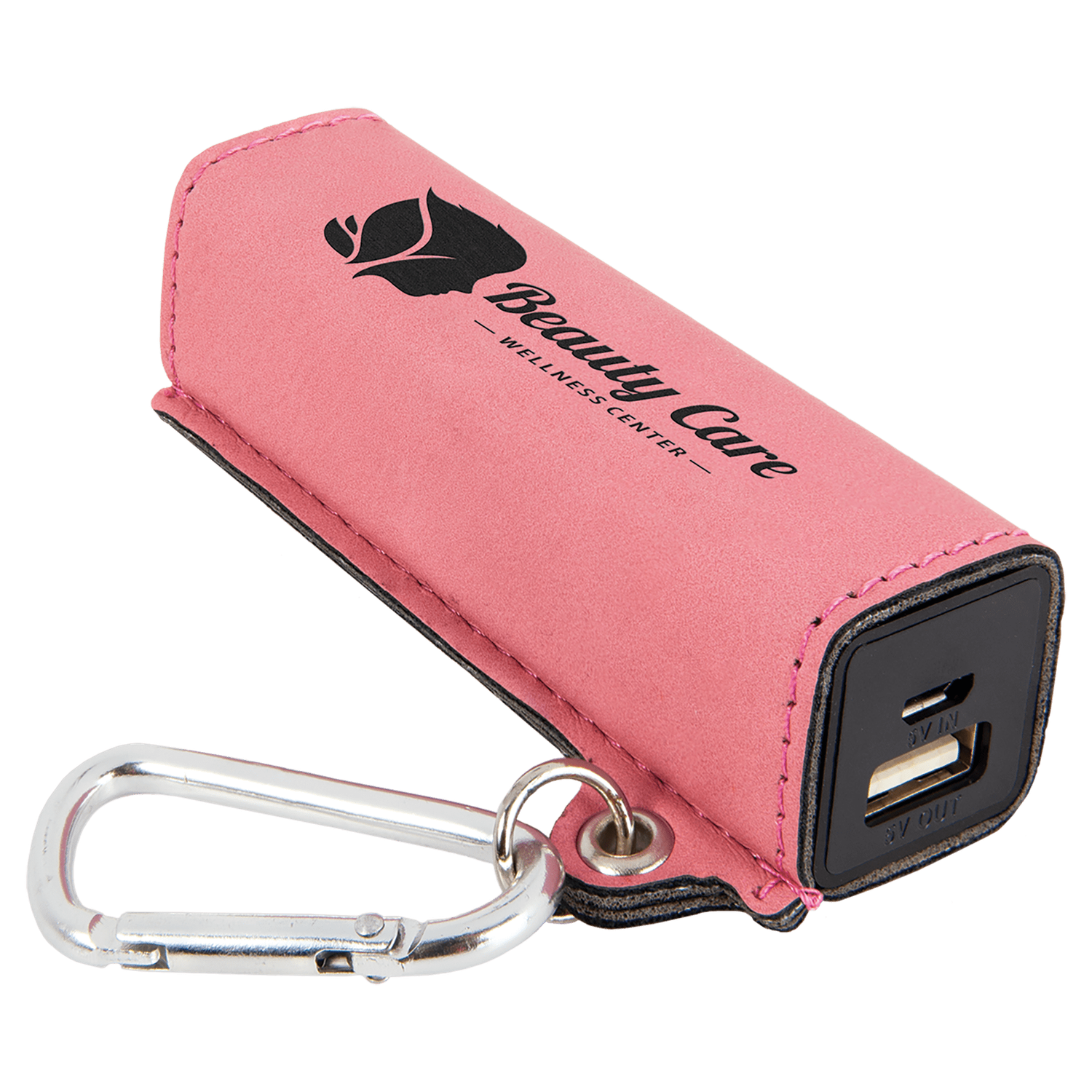 Pink Leatherette Power Bank with Charging Cord and Carabiner