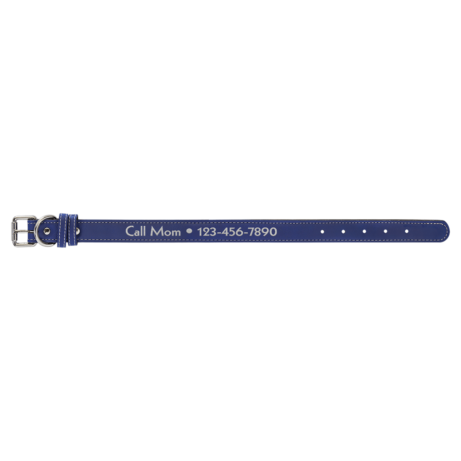 Blue/Silver Medium Leatherette Dog Collar