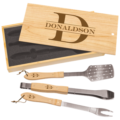 Three piece BBQ set in Pine Box