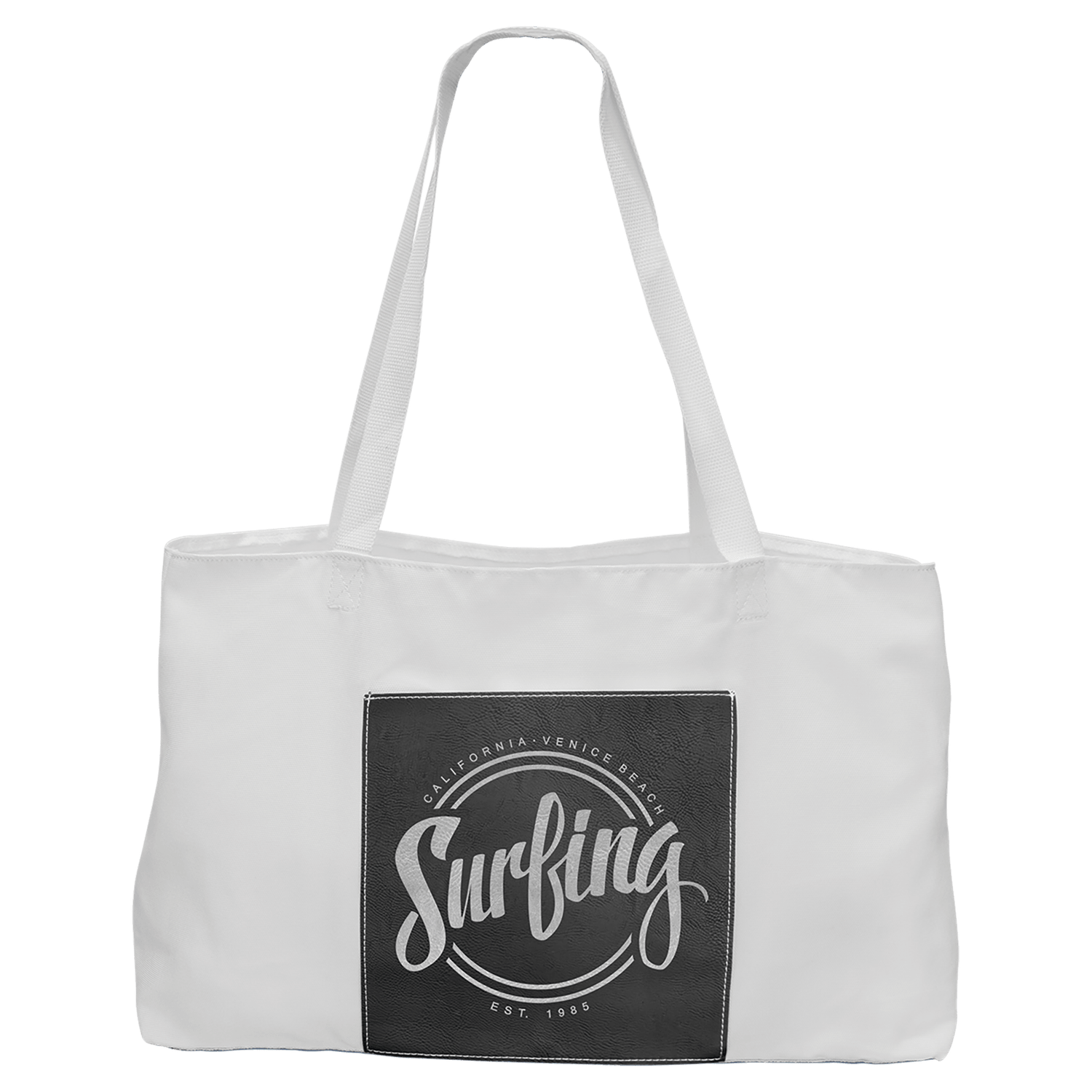 Black/Silver Leatherette and Canvas Tote Bag
