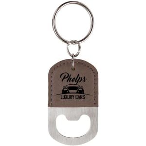 Gray Leatherette Oval Bottle Opener Keychain
