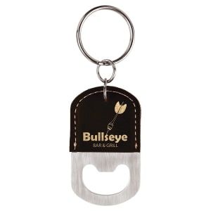 Black/Gold Leatherette Oval Bottle Opener Keychain