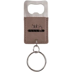 Gray Leatherette Rectangle Bottle Opener Keychain