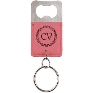 Pink Leatherette Rectangle Bottle Opener Keychain
