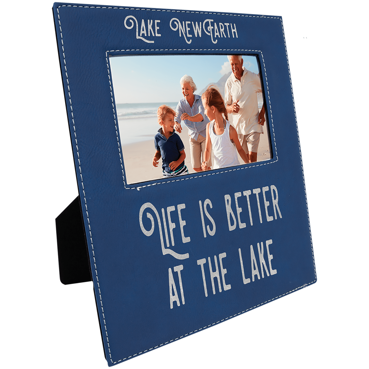 Blue/Silver Leatherette Photo Frame with Large Engraving Area