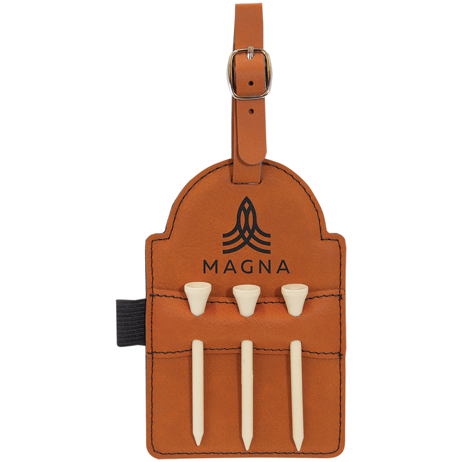 Rawhide Leatherette Golf Bag Tag with Wooden Tees