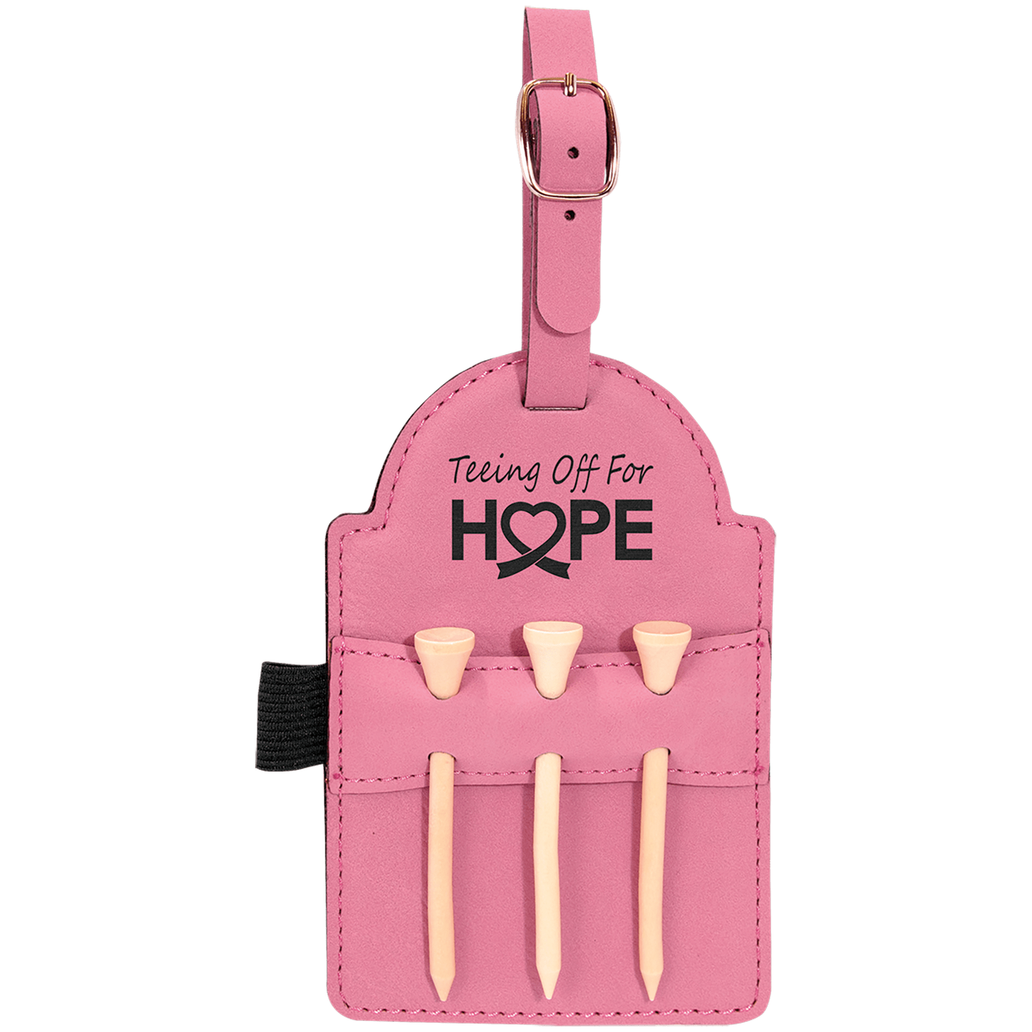 Pink Leatherette Golf Bag Tag with Wooden Tees