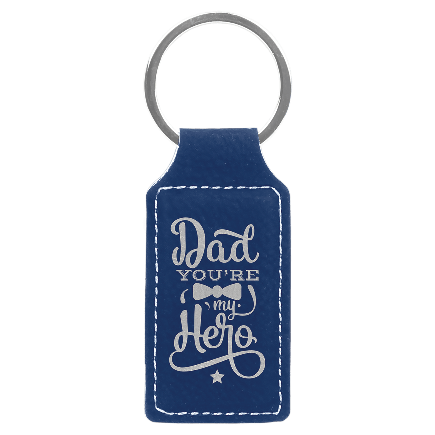Blue/Silver Leatherette Rectangle Keychain