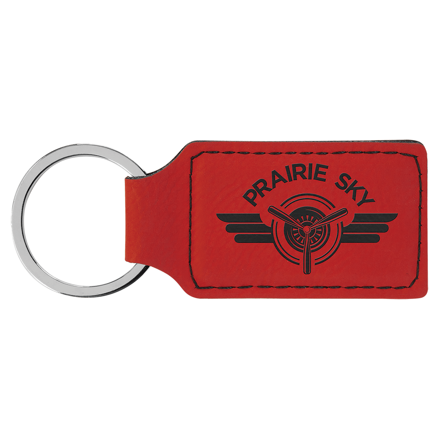 Red Leatherette Rectangle Keychain