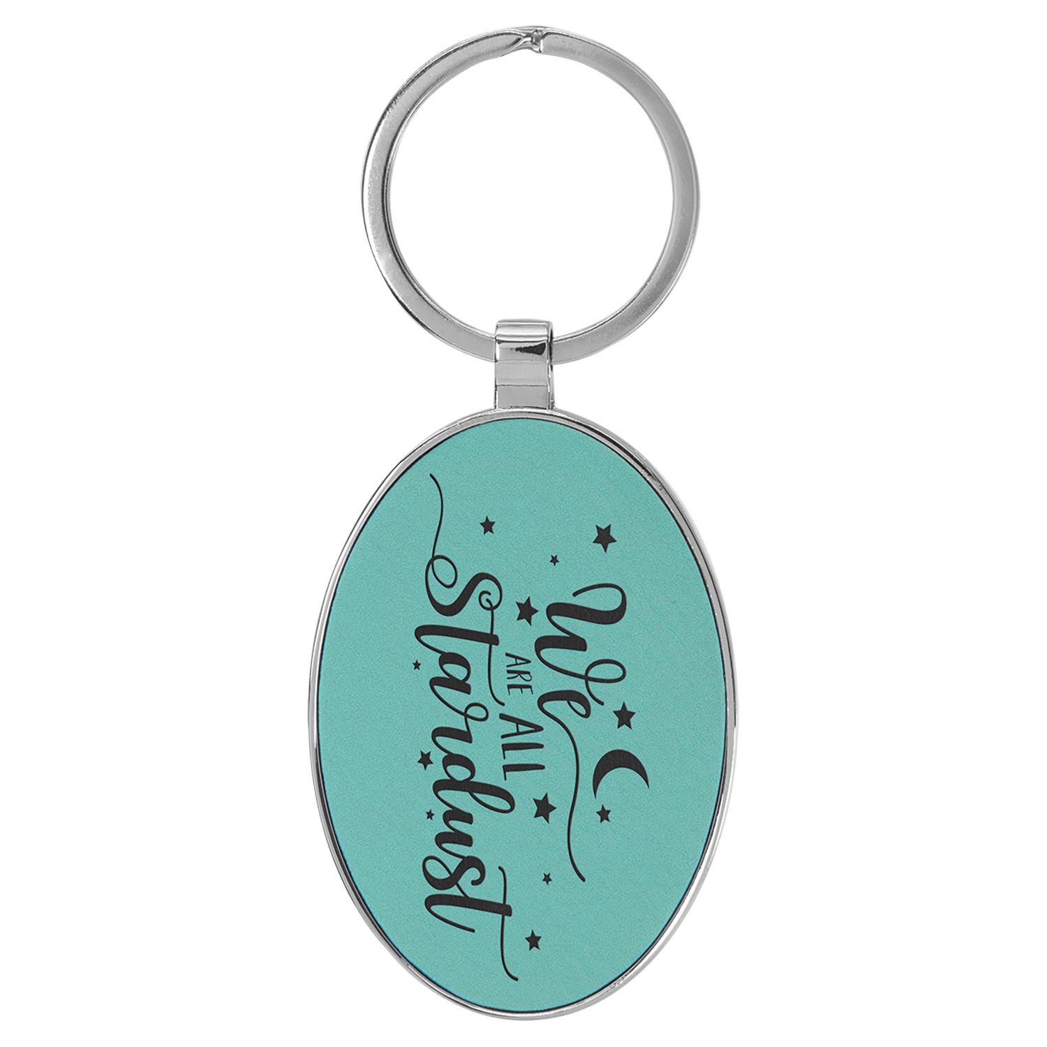 Teal Leatherette Oval Keychain with Metal Frame