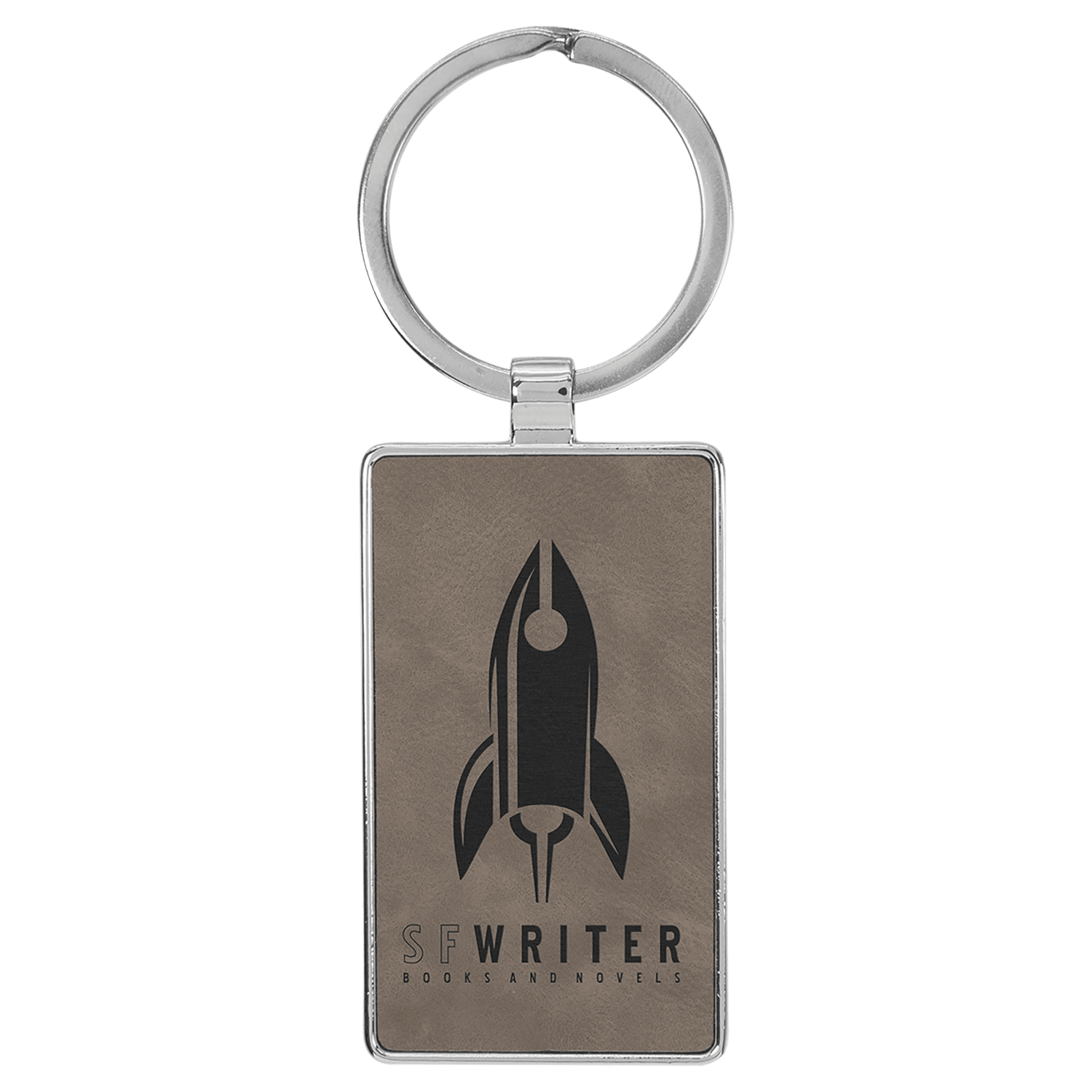 Gray Leatherette Rectangle Keychain with Metal Frame