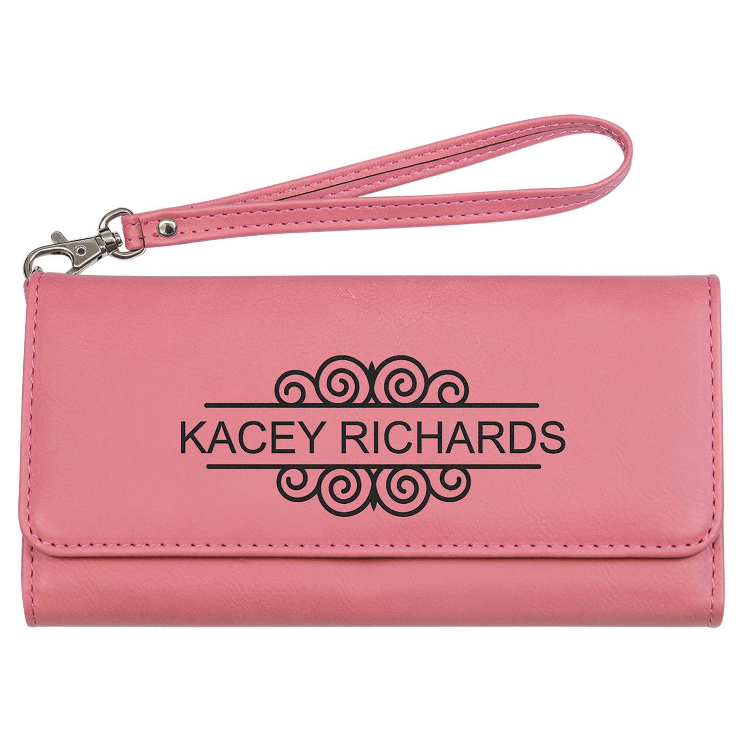 Pink Leatherette Wallet with Strap