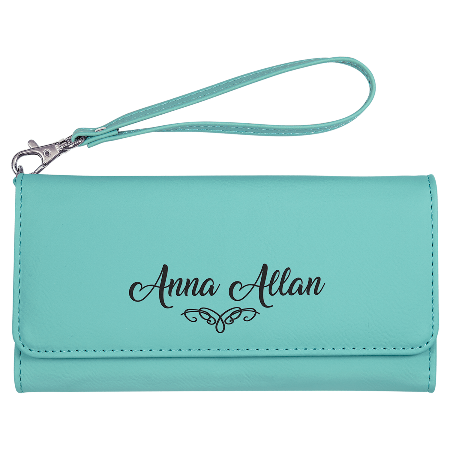 Teal Leatherette Wallet with Strap