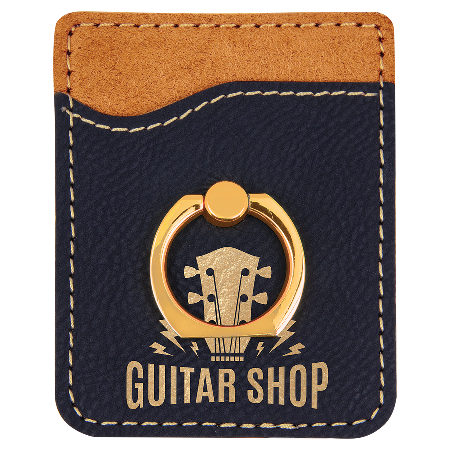 Black/Gold Leatherette Phone Wallet with Gold Ring