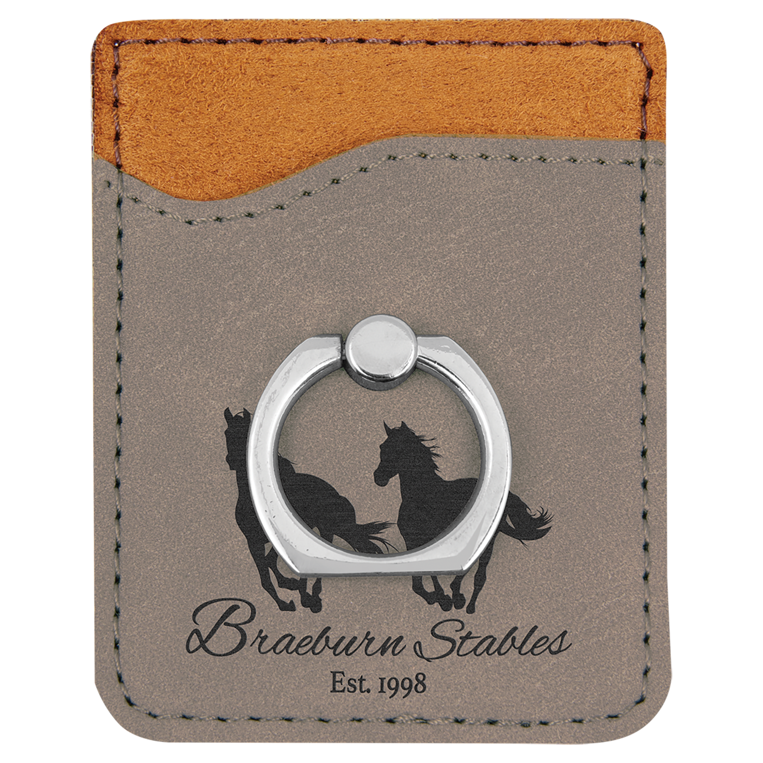 Gray Leatherette Phone Wallet with Ring