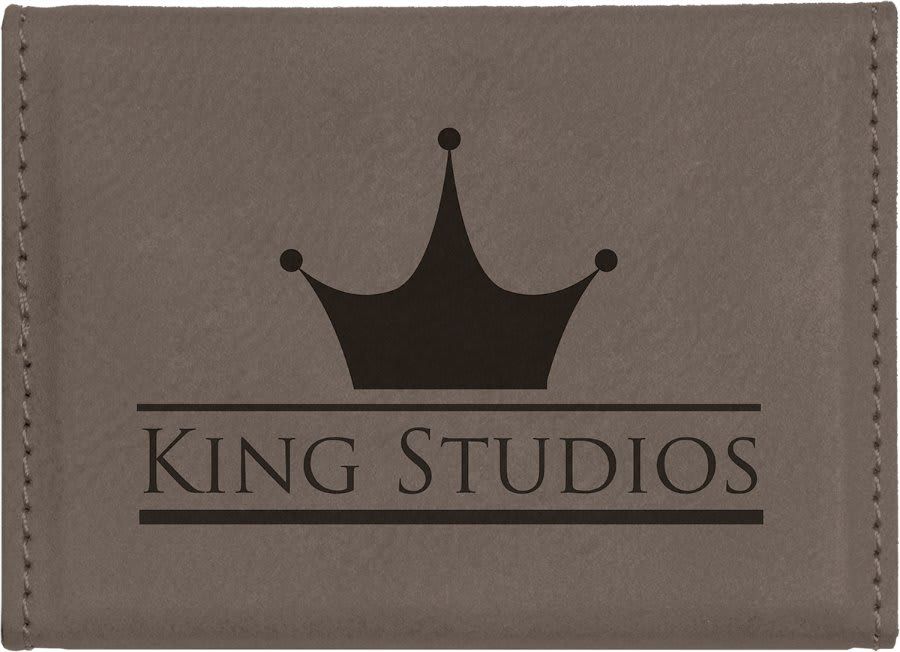 Gray Leatherette Hard Business Card Case with Magnetic Closure