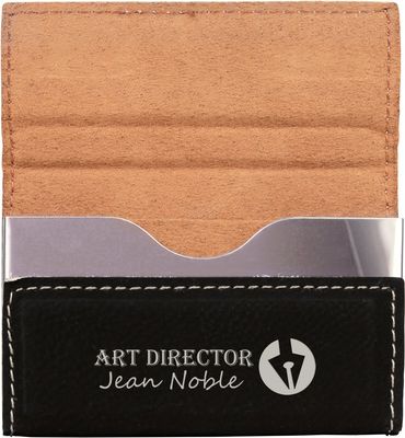 Black/Silver Leatherette Hard Business Card Case with Magnetic Closure