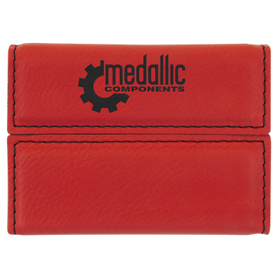 Red Laserable Leatherette Hard Business Card Holder