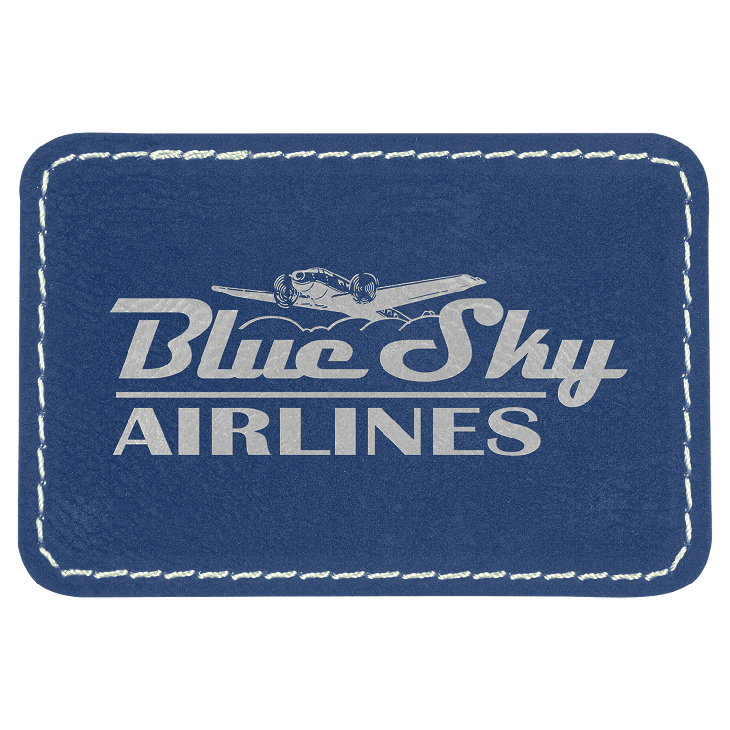 Blue/Silver Leatherette Rectangle Patch