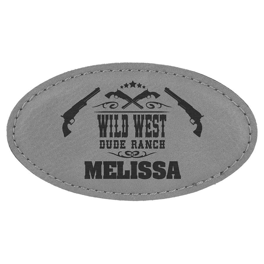 Gray Leatherette Oval Name Badge with Magnet