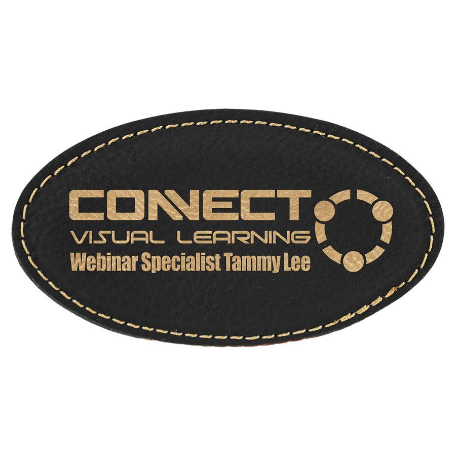 Black/Gold Leatherette Oval Name Badge with Magnet