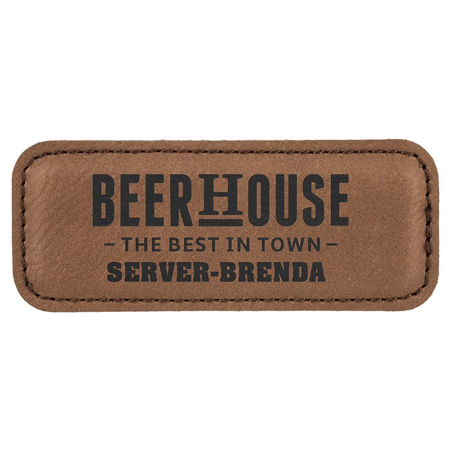 Dark Brown Leatherette Round Corner Name Badge with Magnet