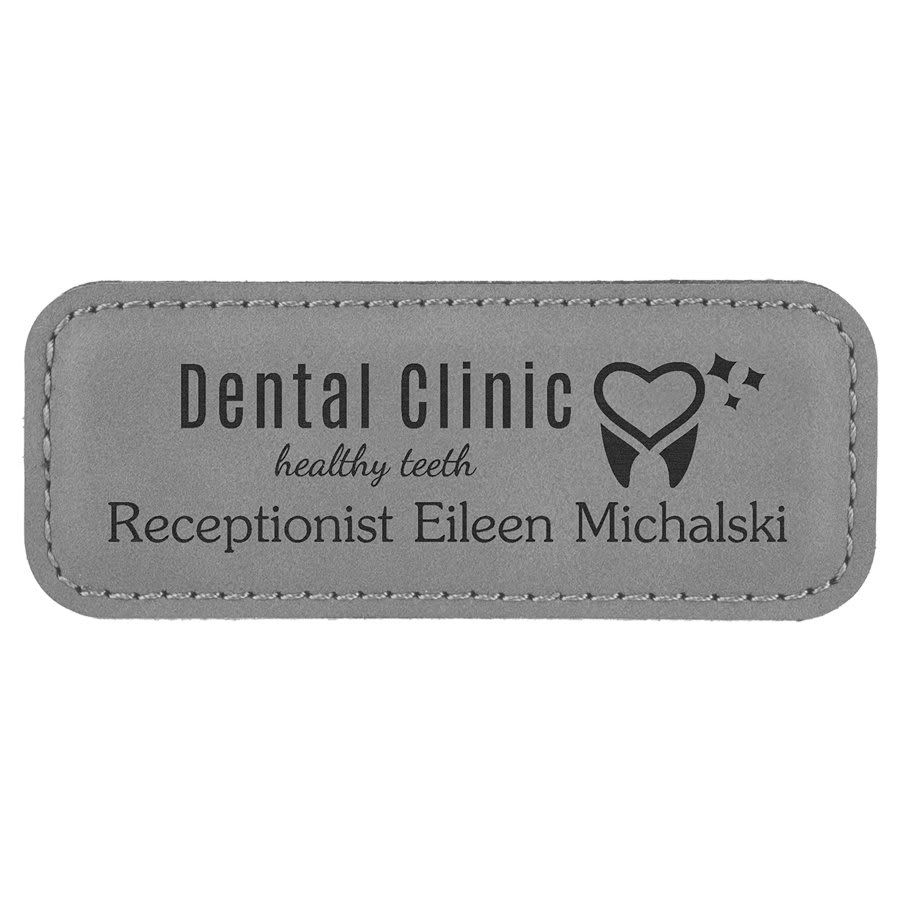 Gray Leatherette Round Corner Name Badge with Magnet