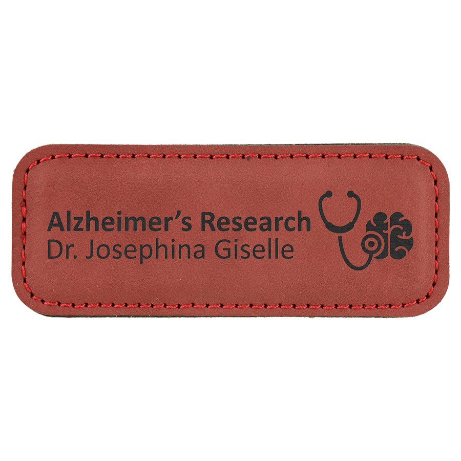 Rose Leatherette Round Corner Name Badge with Magnet