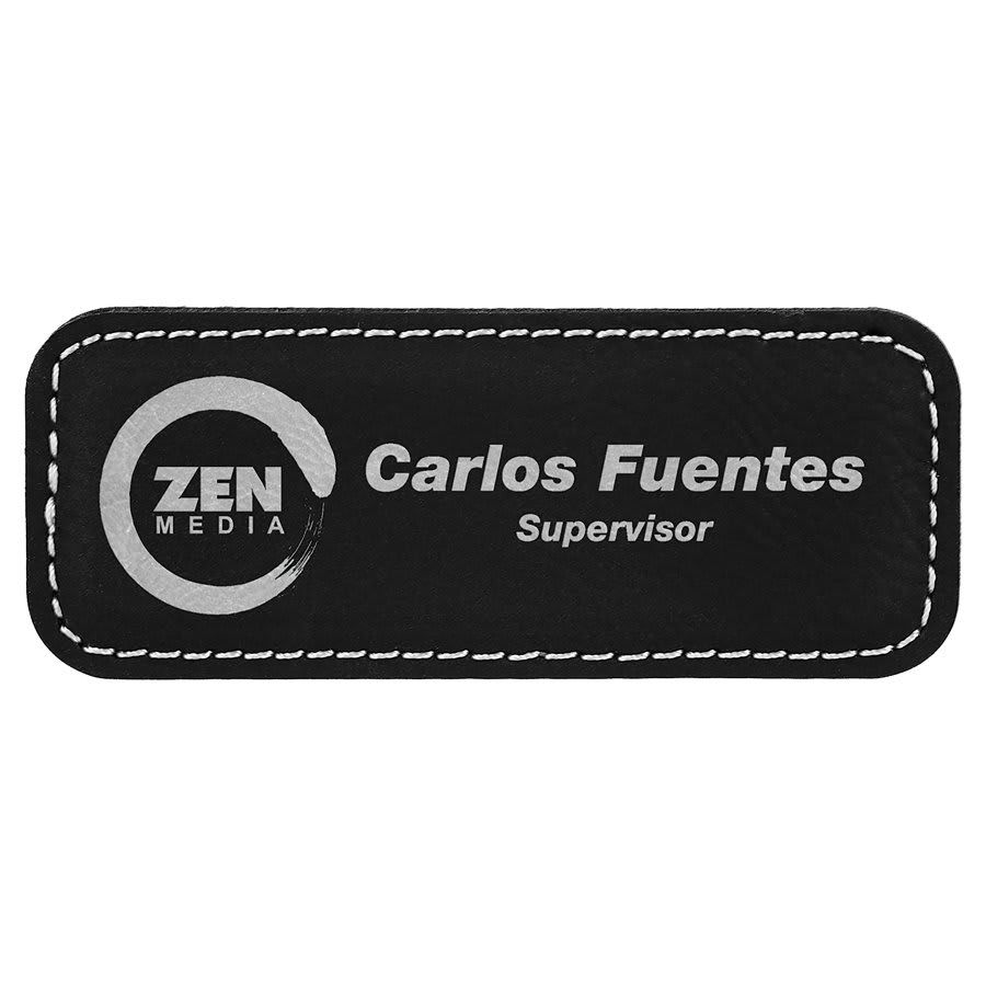 Black/Silver Leatherette Round Corner Name Badge with Magnet