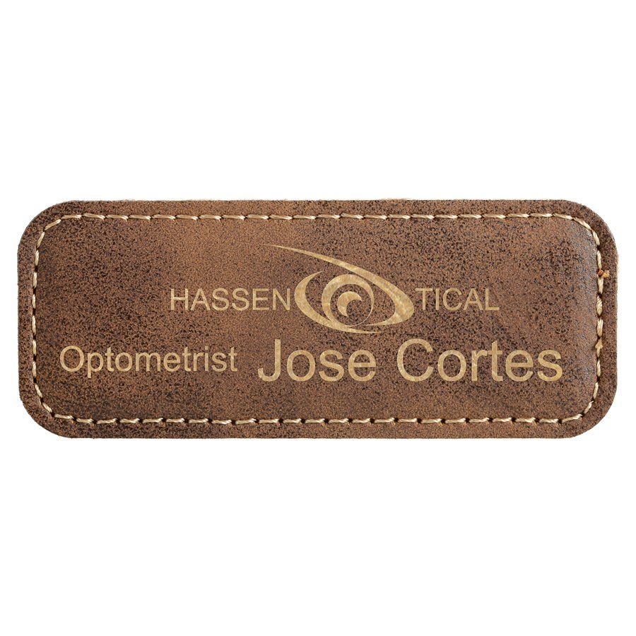 Rustic/Gold Leatherette Round Corner Name Badge with Magnet