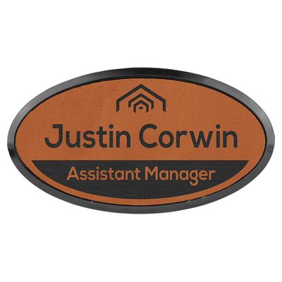 Rawhide Leatherette Oval Name Badge with Plastic Frame