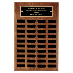 American Walnut 40 Plate Perpetual Plaque with Black Brass Plates/Gold Trim