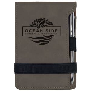 Gray Leatherette Mini Notepad with Pen