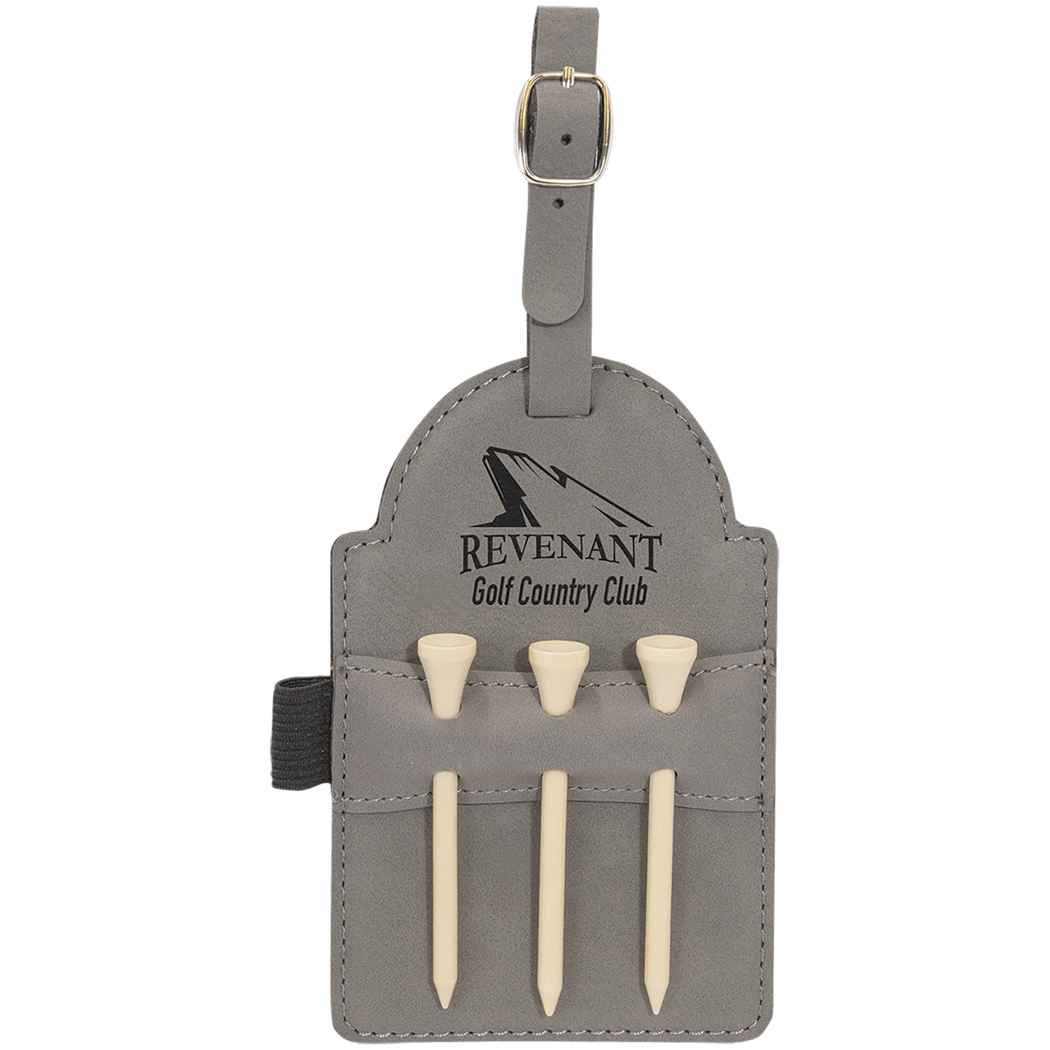 Gray Leatherette Golf Bag Tag with Wooden Tees