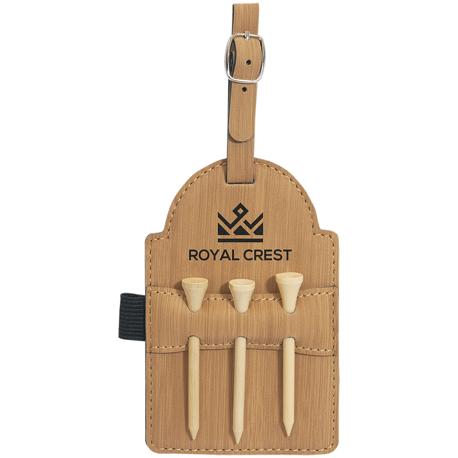 Bamboo Leatherette Golf Bag Tag with Wooden Tees