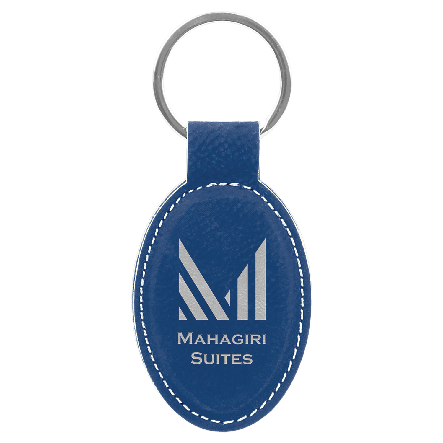 Blue/Silver Leatherette Oval Keychain